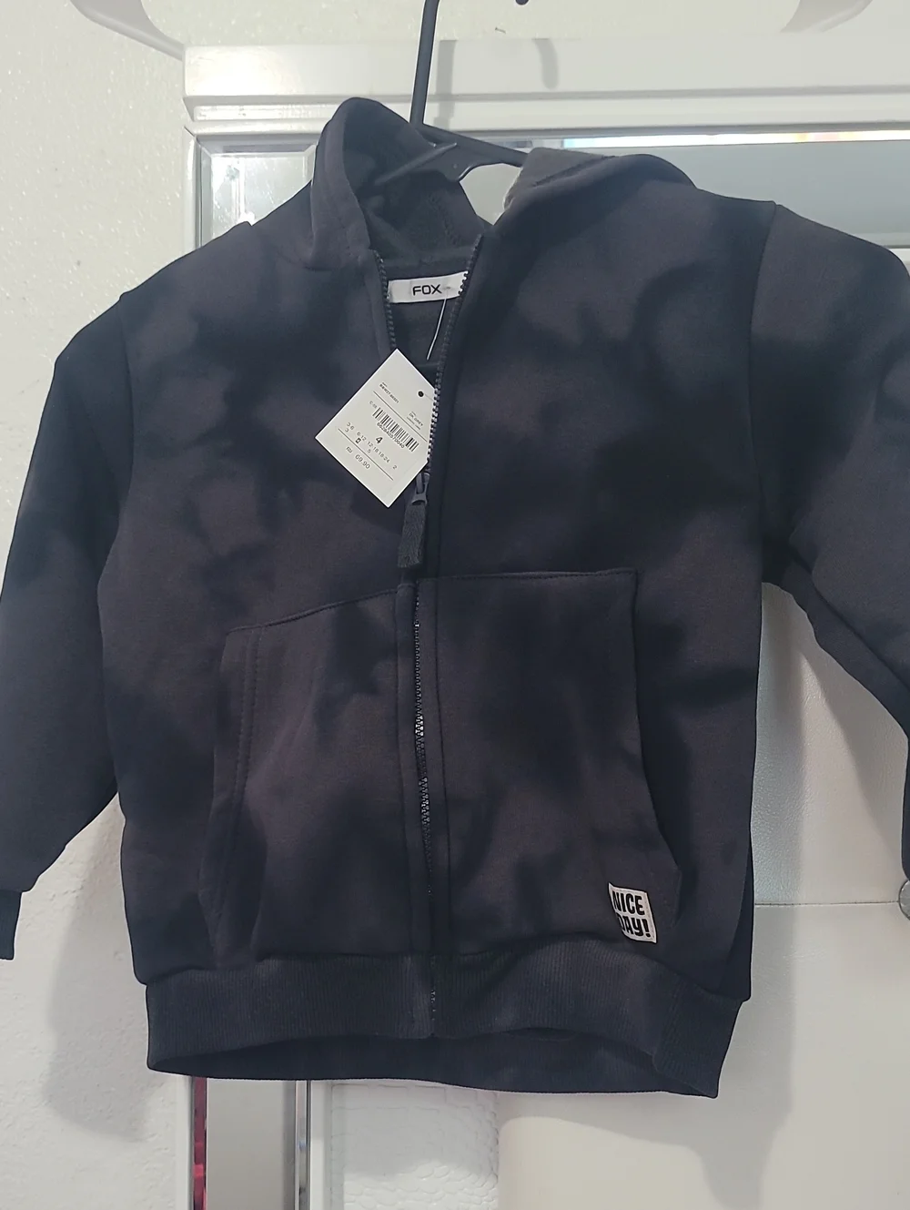 Fox💎 Kids Black Zip Front Hoodie with Patch
